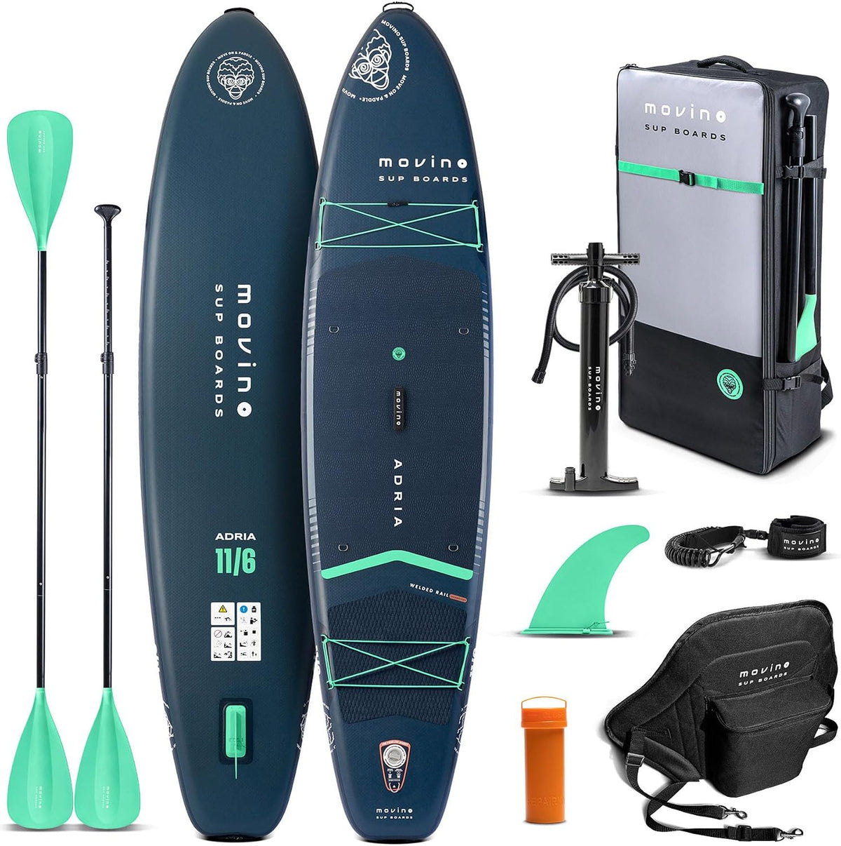 Movino SUP-Board, 350x83x15 cm, 350 cm, 165 kg, Weiß, Stand Up Paddle Board - 2in1 SUP Kajak Aufblasbar