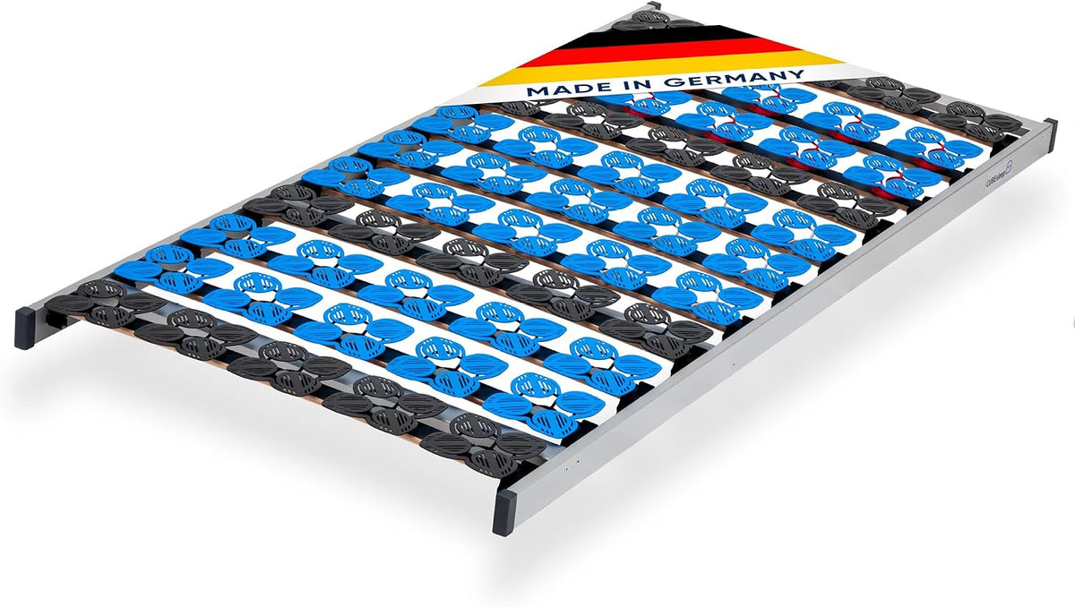CubeSleep Matratze, 100x200 cm, Blau/Schwarz/Weiß, Cloud NV 7-Zonen Tellerfeder Lattenrost, starr, Made In Germany