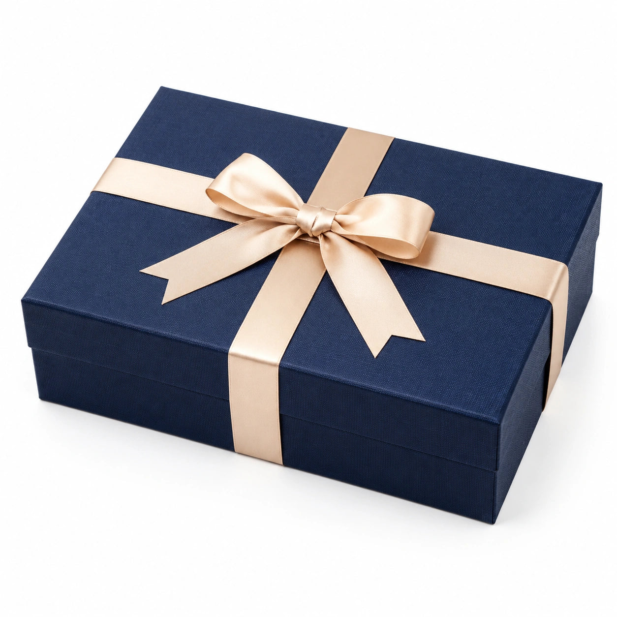 Geschenkbox 30 x 22 x 10 cm aus Karton in Dunkelblau/Beige mit Satinschleife