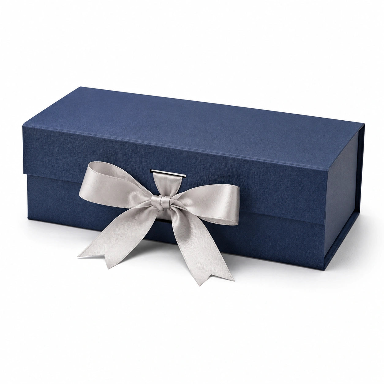 Geschenkbox 30 x 20 x 10 cm aus Karton in Dunkelblau mit Satinband und Deckelverschluss