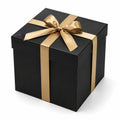 Geschenkbox 25 x 25 x 25 cm aus Karton Schwarz Gold mit Schleife