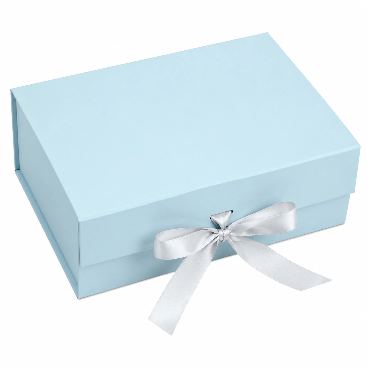 Geschenkbox 25 x 25 x 10 cm aus Karton hellblau mit Satinband Schleifenverschluss
