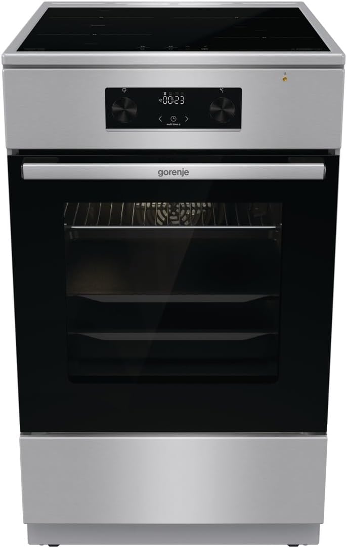 Gorenje Elektroherd, 50 cm, 70 L, Silber/Schwarz, GEIT5C61XPG Elektro-Standherd mit Induktionskochfeld, Breite, Pizza Funktion