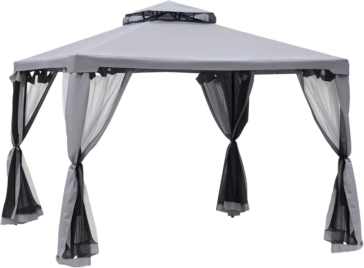 Outsunny Pavillon, Hellgrau, mit Doppeldach ca. 3x3 m Wasserdicht Stabil