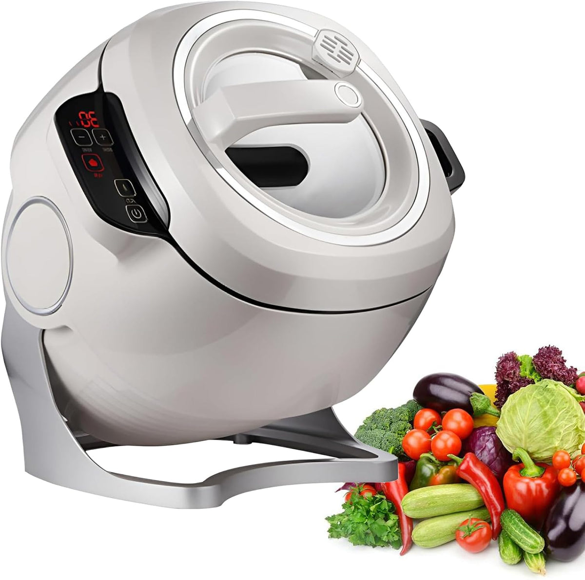 Auto Multikocher, 6 L, Grau, Stir Fry Machine - Smart Wok Cooker mit 360° matischem, Eintöpfen, Gemüse und Fleisch