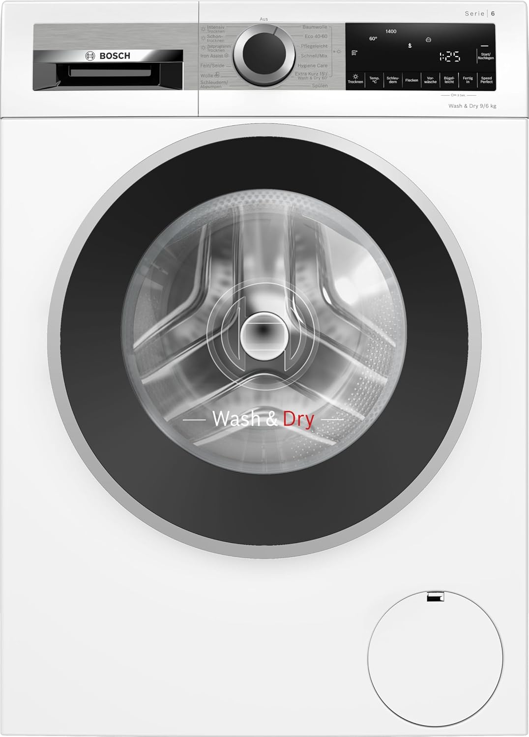 Bosch Waschtrockner, 60 cm, 6 kg, Weiß, WNG24441 Serie 6, Frontlader mit 9- Fassungsvermögen, 1400 UpM, EcoSilence Drive