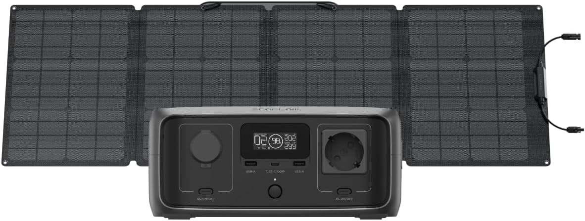 EF ECOFLOW Powerstation, 245 Wh, 110 W, Weiß, RIVER 3 tragbare mit Solarpanel, unter 10 ms USV