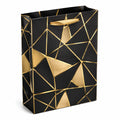 Geschenktüte 26 x 12 x 32 cm aus Papier Schwarz Gold geometrisch mit Kordelgriffen
