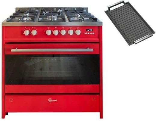 GURARI Gasherd, 90 cm, 121 L, Rot, Gas Standherd in GCH E 911 R + Grillplatte