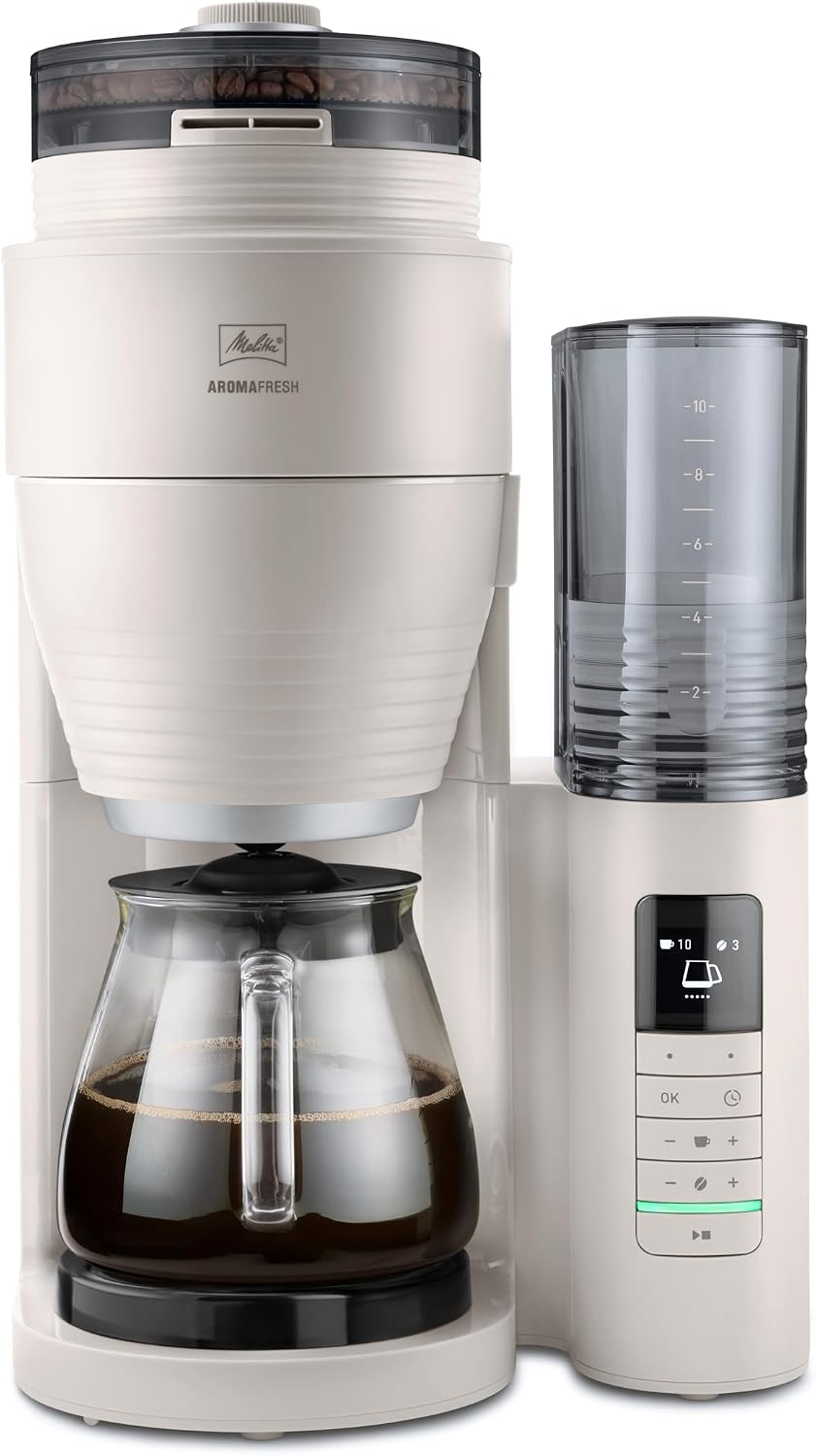 Melitta Kaffeemaschine, Warm-Grey, AromaFresh Pro X, Filter mit integriertem Mahlwerk, entnehmbarem Wassertank