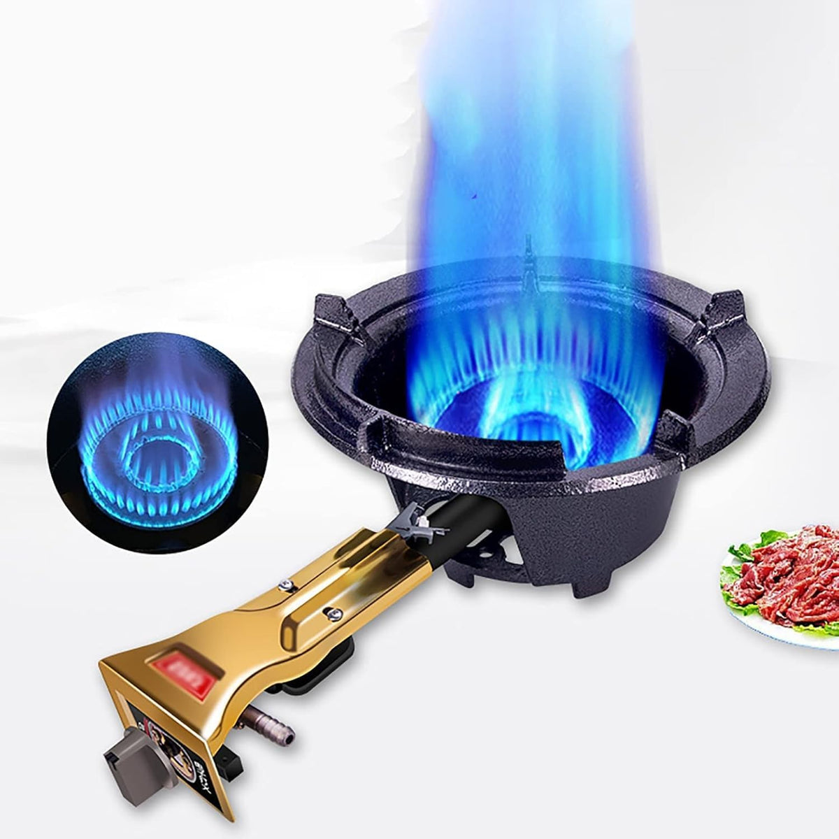 Gasherd, 25 kW, 34 cm, Schwarz, kommerzieller Herd, Gusseisen-Kochring für Innenräume, Outdoor-Camping, Energieklasse A