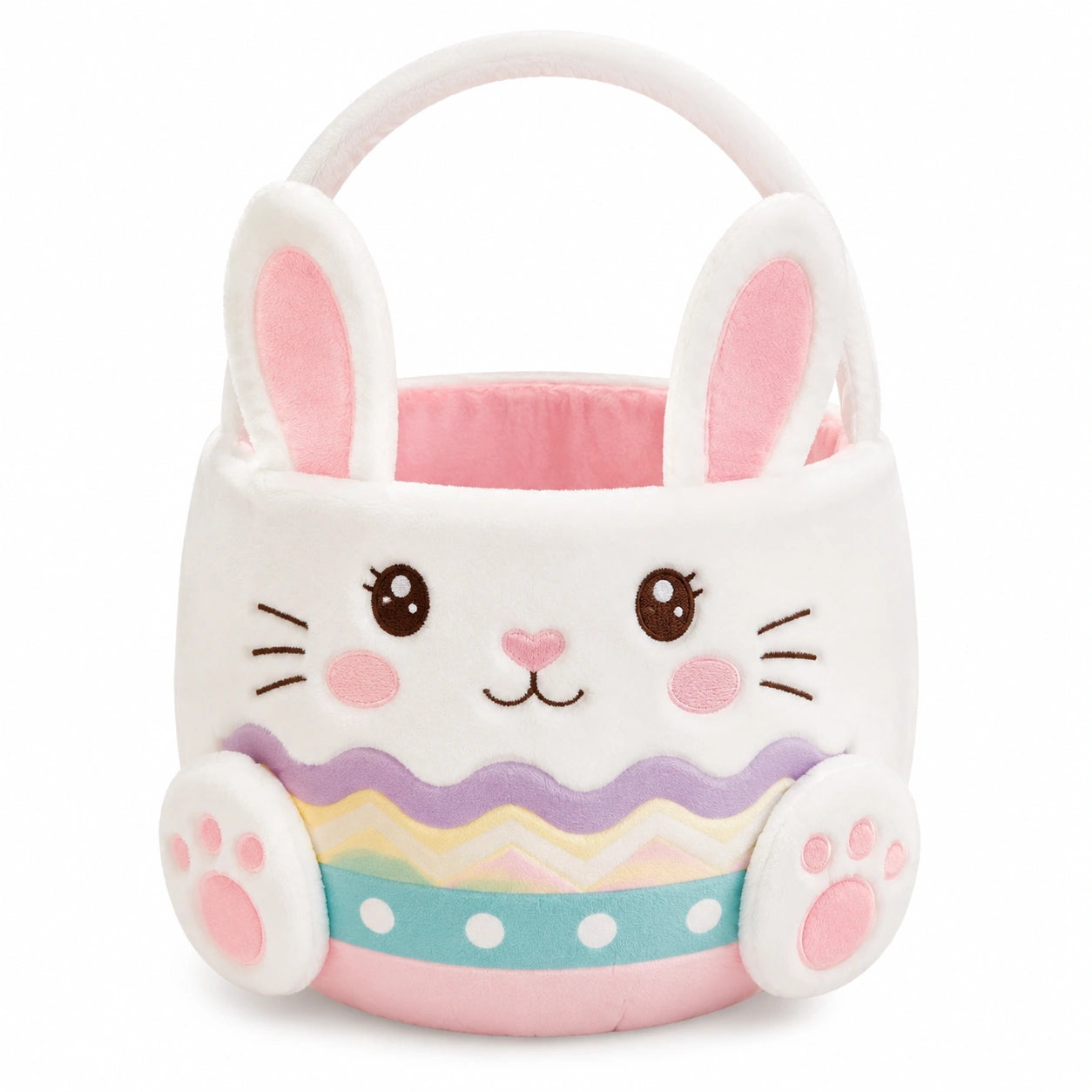 Plüschtasche 25 x 18 x 30 cm Weiß Rosa mit Hasenmotiv und Tragegriff
