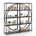 COSTWAY Bücherregal, Metall, Holzspanplatte, Schwarz, 2er Set Geometrisches, Büroregal mit offenen Holzregale & Metallrahmen