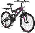 Licorne Bike Mountainbike, 26 Zoll, Schwarz/Pink, Strong V Mountain in 24 und - Fahrrad für Jungen, Mädchen