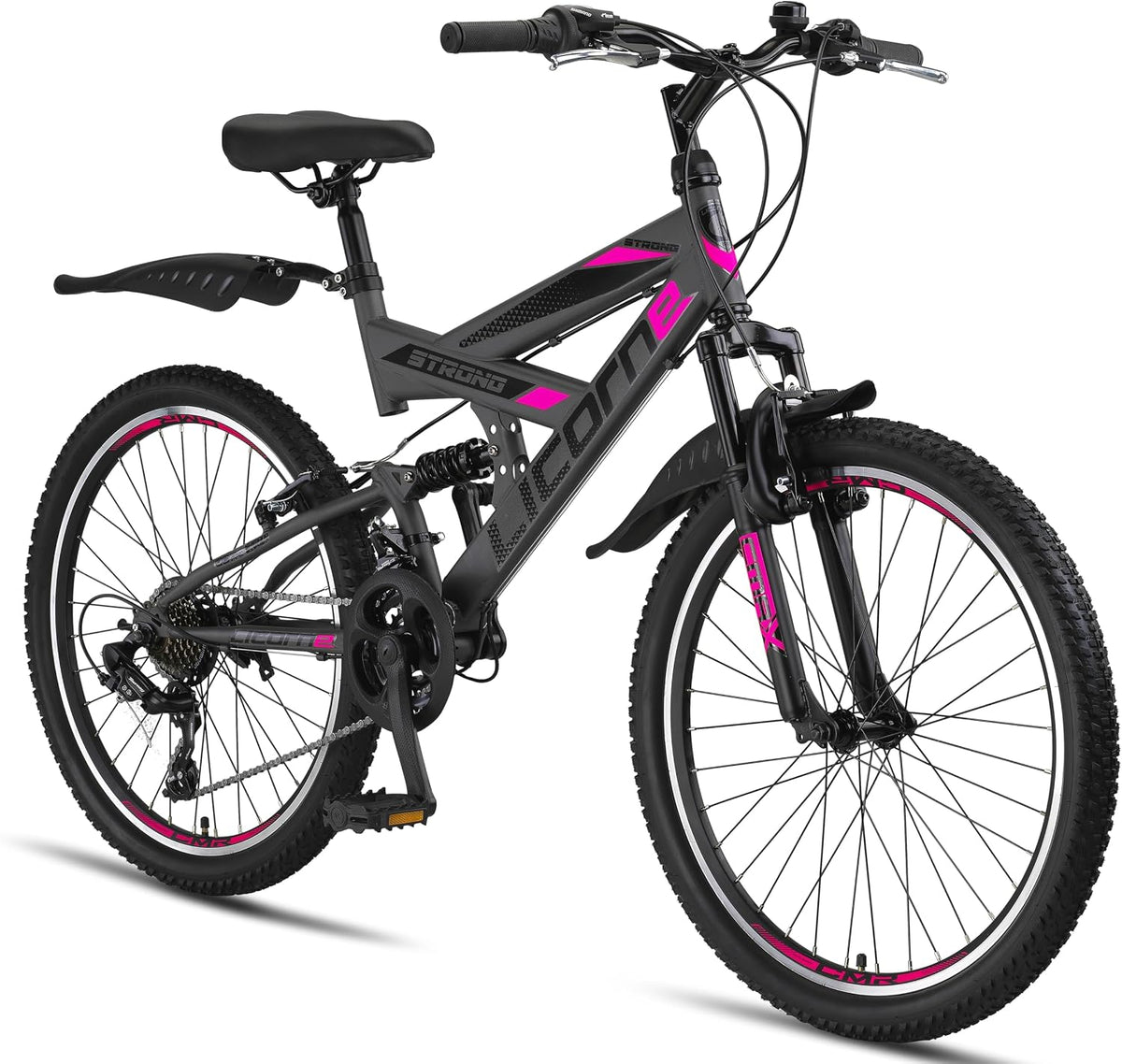 Licorne Bike Mountainbike, 26 Zoll, Schwarz/Pink, Strong V Mountain in 24 und - Fahrrad für Jungen, Mädchen