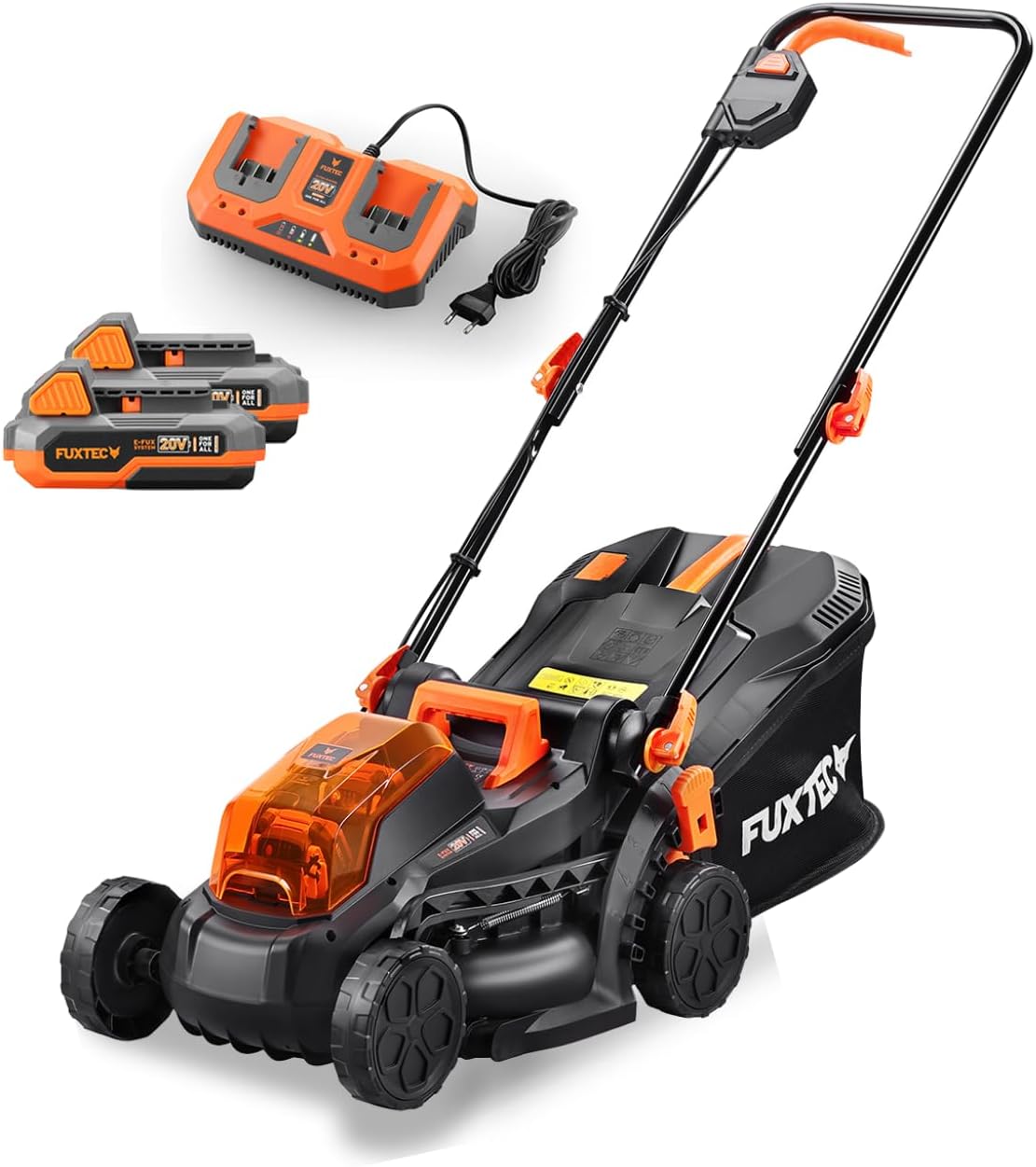 Fuxtec Rasenmäher, 33 cm, 65 mm, 14 kg, 40 V, Schwarz/Orange, Akku FX-E1RM20-SET 2x20 V • Schnittbreite • 5fach Variable