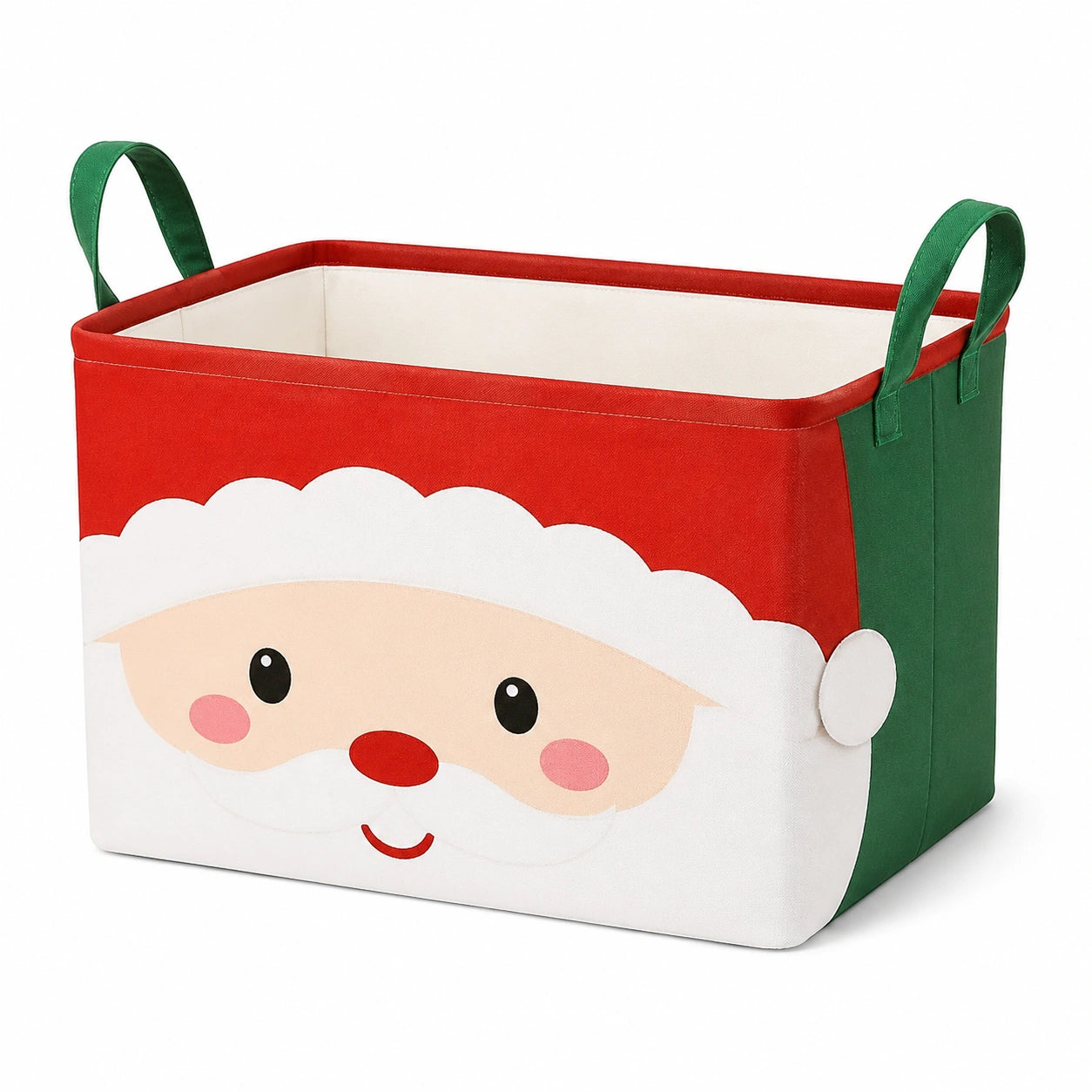 Aufbewahrungskorb 40 x 30 x 30 cm aus Stoff Rot Grün Weiß mit Tragegriffen Weihnachtsmannmotiv
