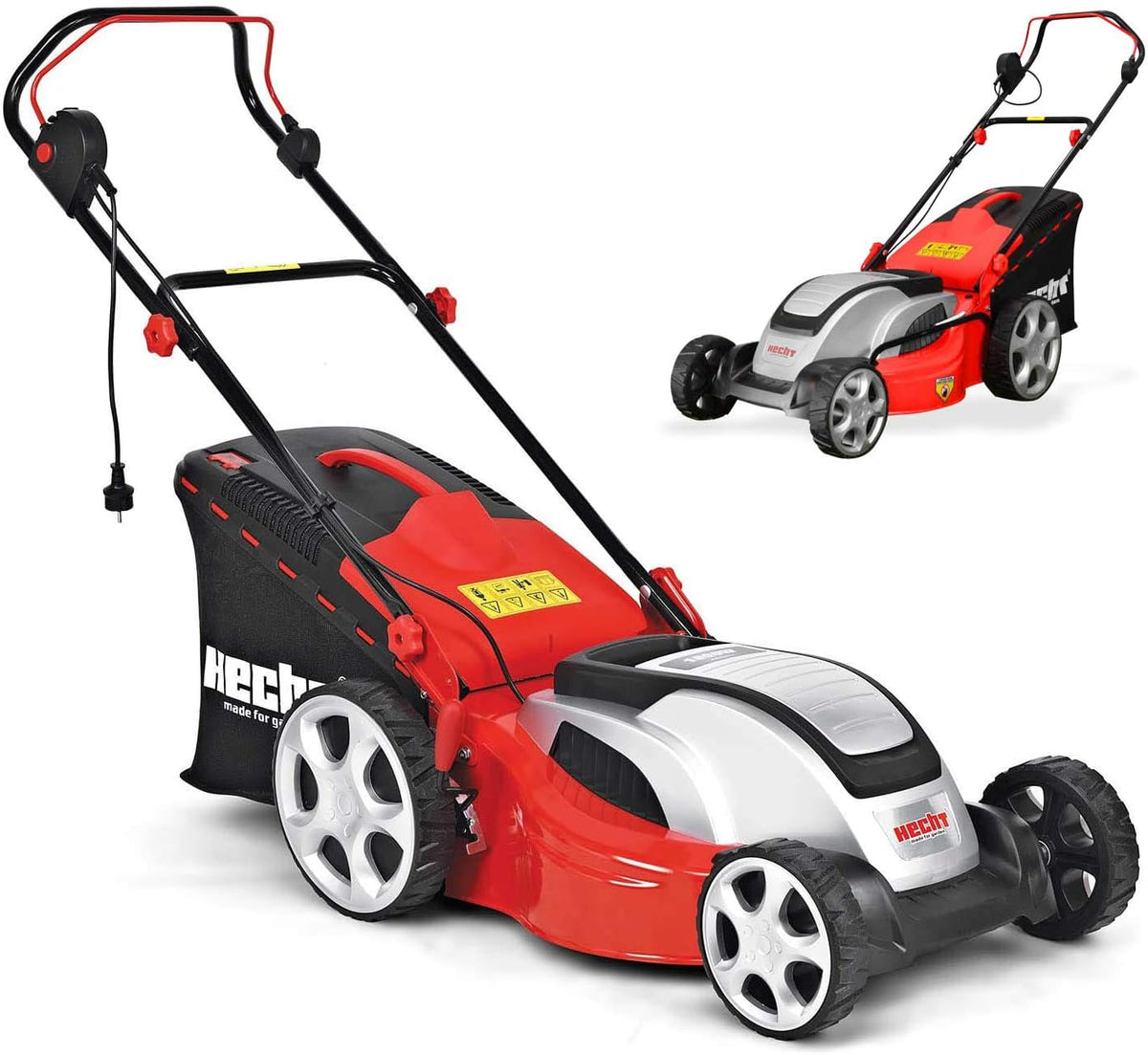 Hecht Rasenmäher, 1800 W, 46 cm, 60 L, Rot/Schwarz/Silber, Elektro 1845 mit Mulchfunktion - Schnittbreite - starker