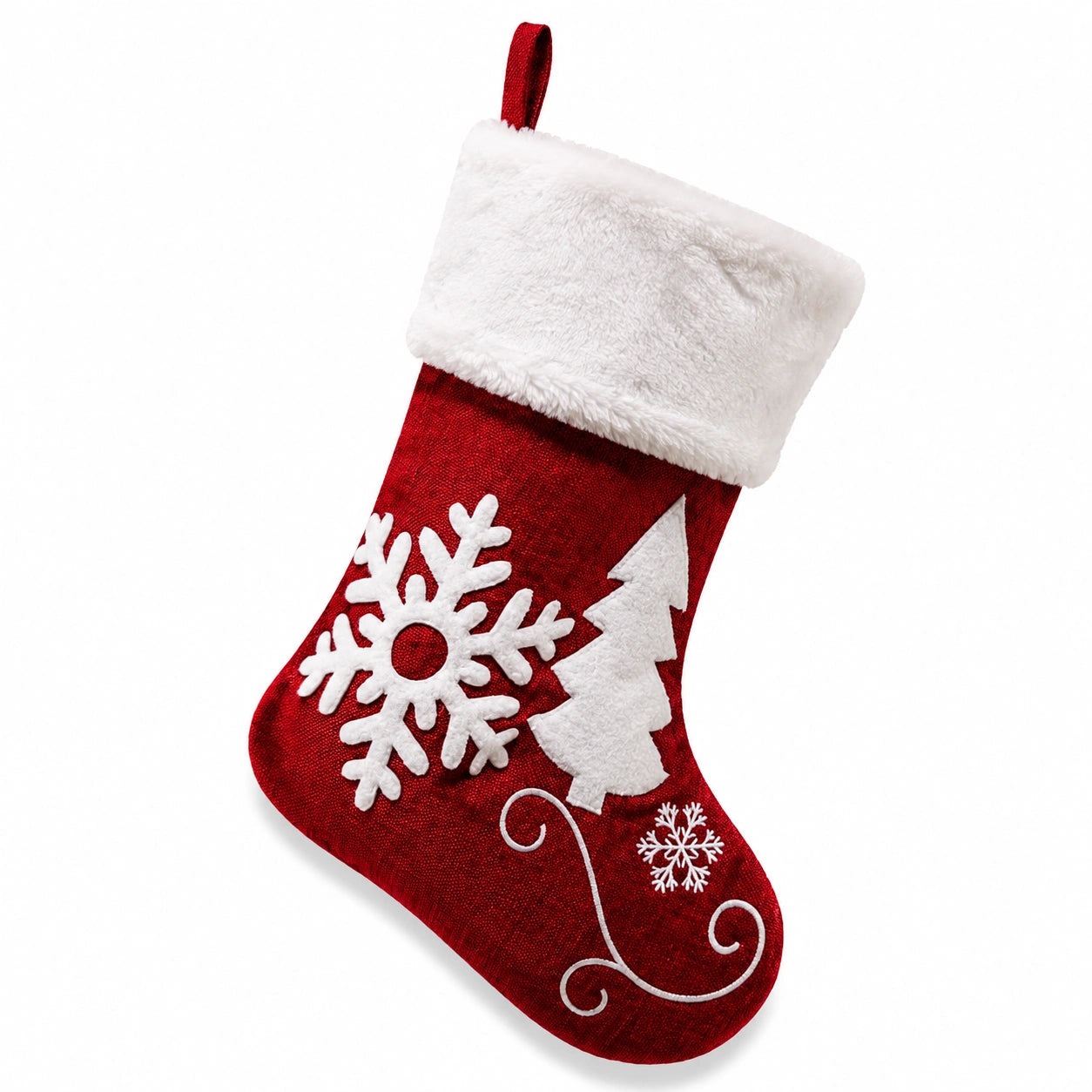 Weihnachtsstrumpf Einheitsgröße aus Textil Rot Weiß mit Plüschbesatz zum Aufhängen