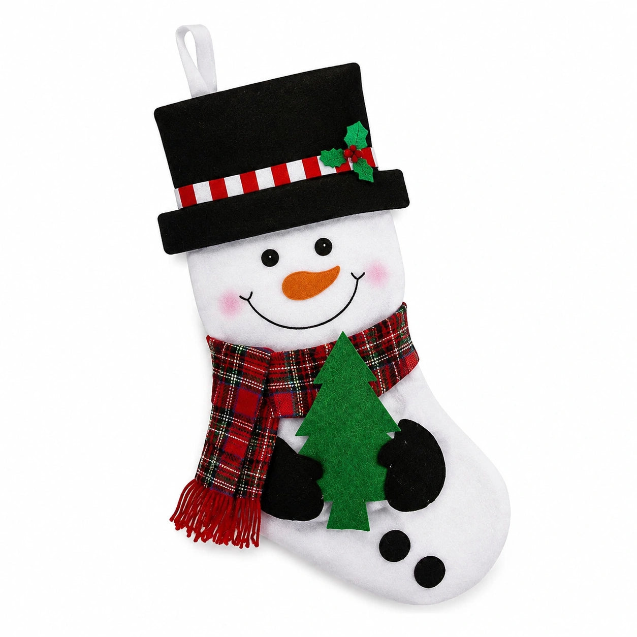 Weihnachtsstrumpf 45 cm aus Filz Weiß Schwarz Rot Grün Schneemann mit Aufhängeschlaufe