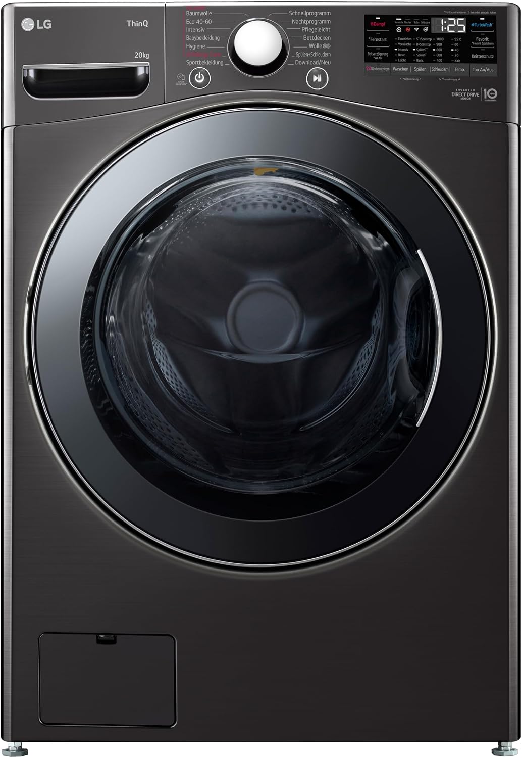 LG Waschmaschine, 83 x 70 x 99 cm, 20 kg, schwarz, F0WVT202B, Klasse B, Big Capacity, Turbo Wash, Tiefenreinigung mit Dampf