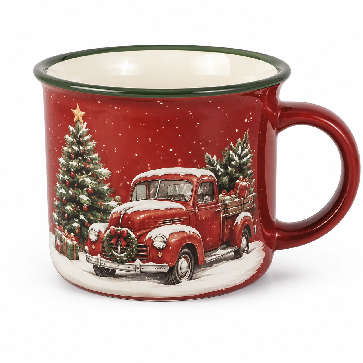 Keramiktasse 0.45 L Rot mit Wintermotiv für Heißgetränke