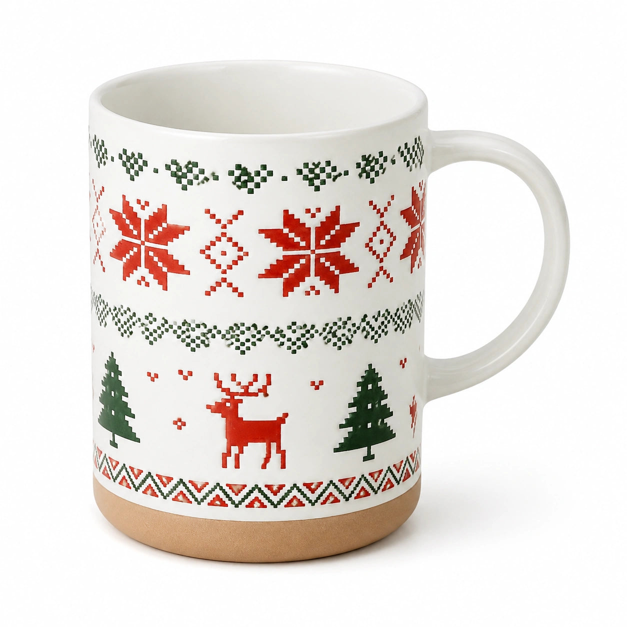 Keramiktasse 0.35 L Weiß Rot Grün Wintermotiv mit Henkel