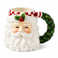 Keramiktasse 15 x 10 x 13 cm Weiß Rot Grün mit Weihnachtsmann Motiv und Blattgriff
