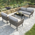 Sofa Terahanda, grau, Gartenlounge-Set, Gartenmöbel-Set mit bequemen Kissen, 2-Sitzer-, 2 Sessel und Couchtisch