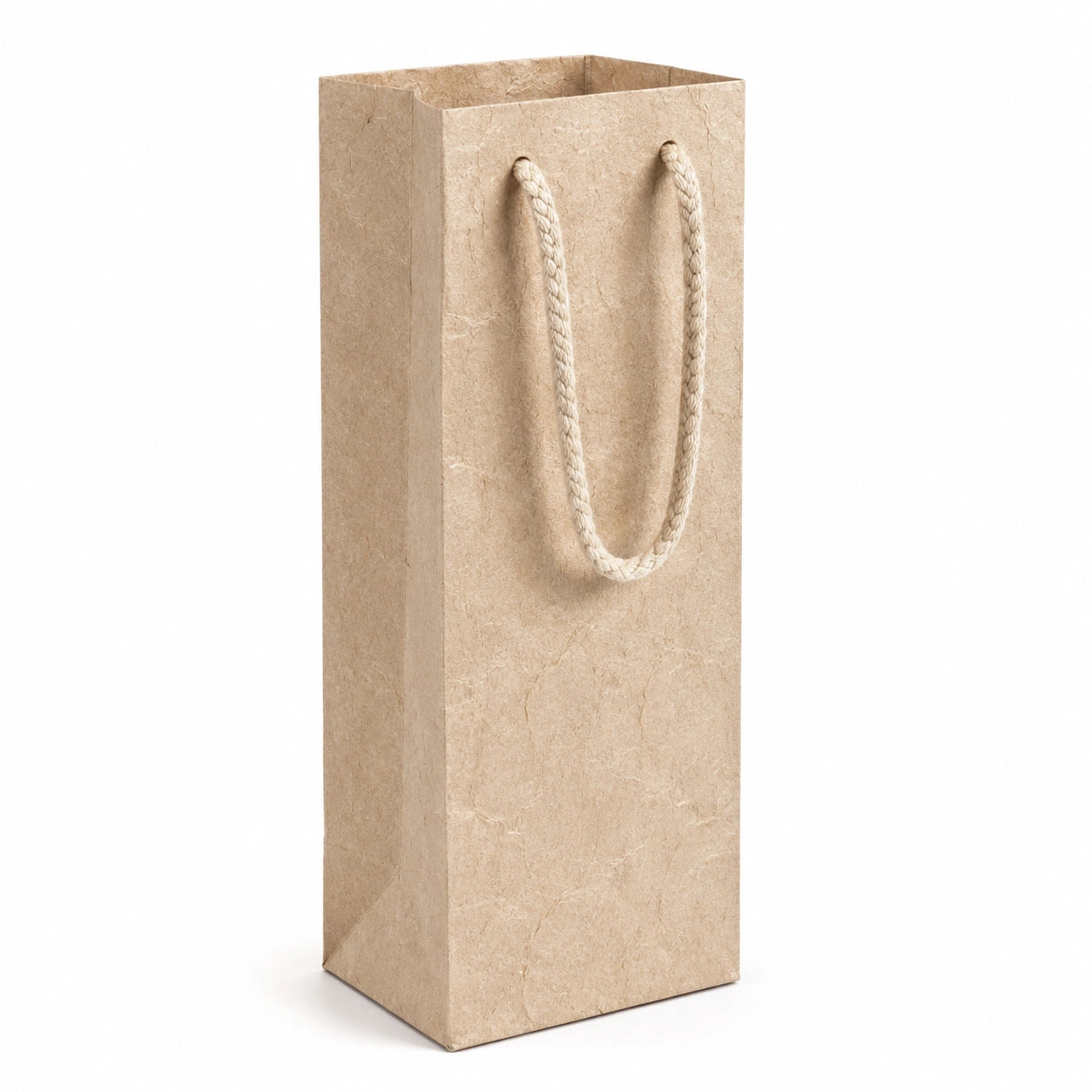 Geschenktüte 12 x 10 x 36 cm aus Papier in Beige mit Kordelgriffen für Flaschen