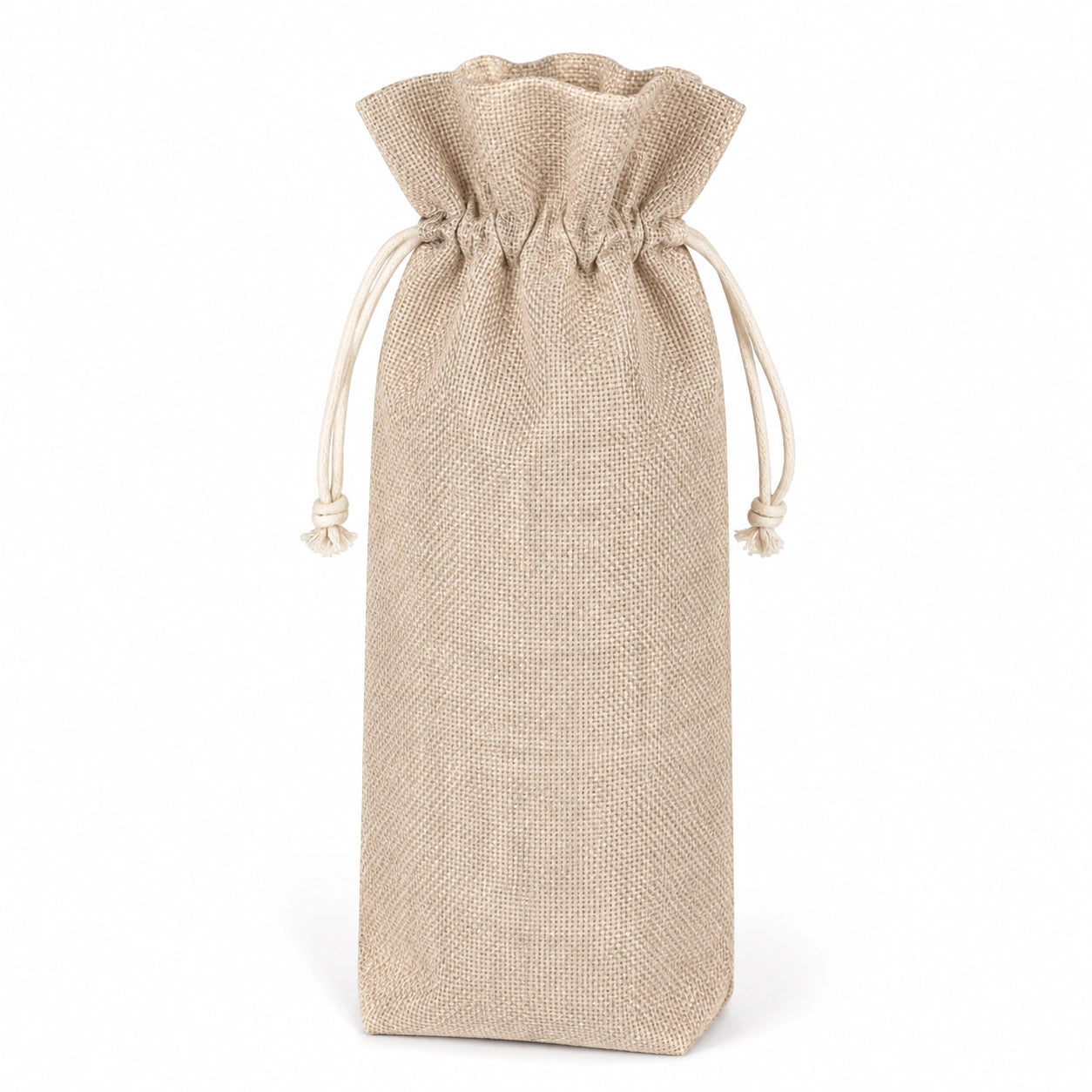 Flaschentasche 15 x 35 cm aus Jute Beige mit Kordelzug für Weinflaschen