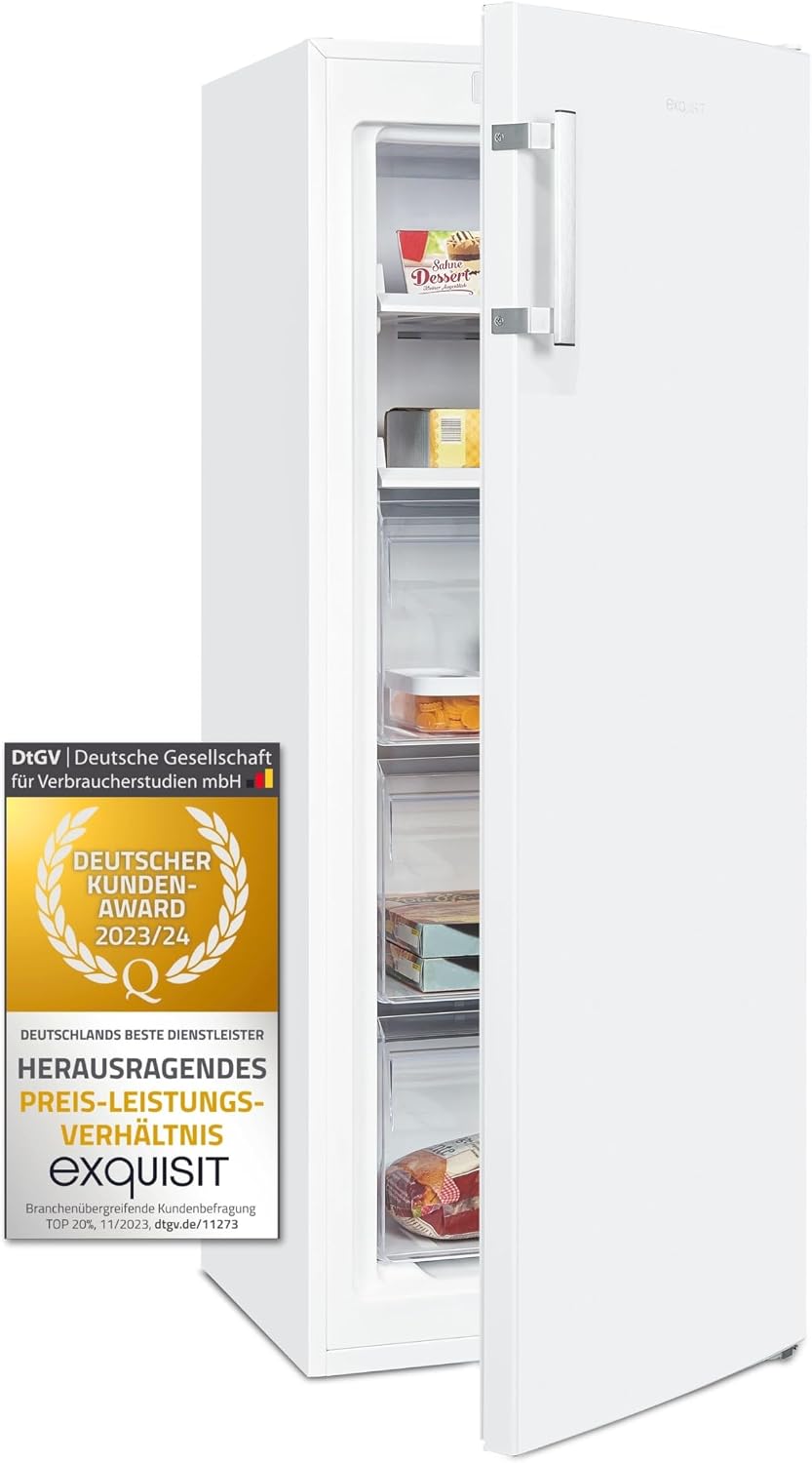 Exquisit Gefrierschrank, 161 L, Weiß, GS231-NF-H-040D NoFrost, Tiefkühlschrank