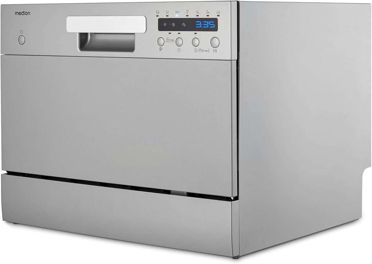 MEDION Tischgeschirrspüler, 6,5 Liter, silber, DWT60 (6 Gedecke Fassungsvermögen, 7 Programme, ECO Programm, ca. Verbrauch