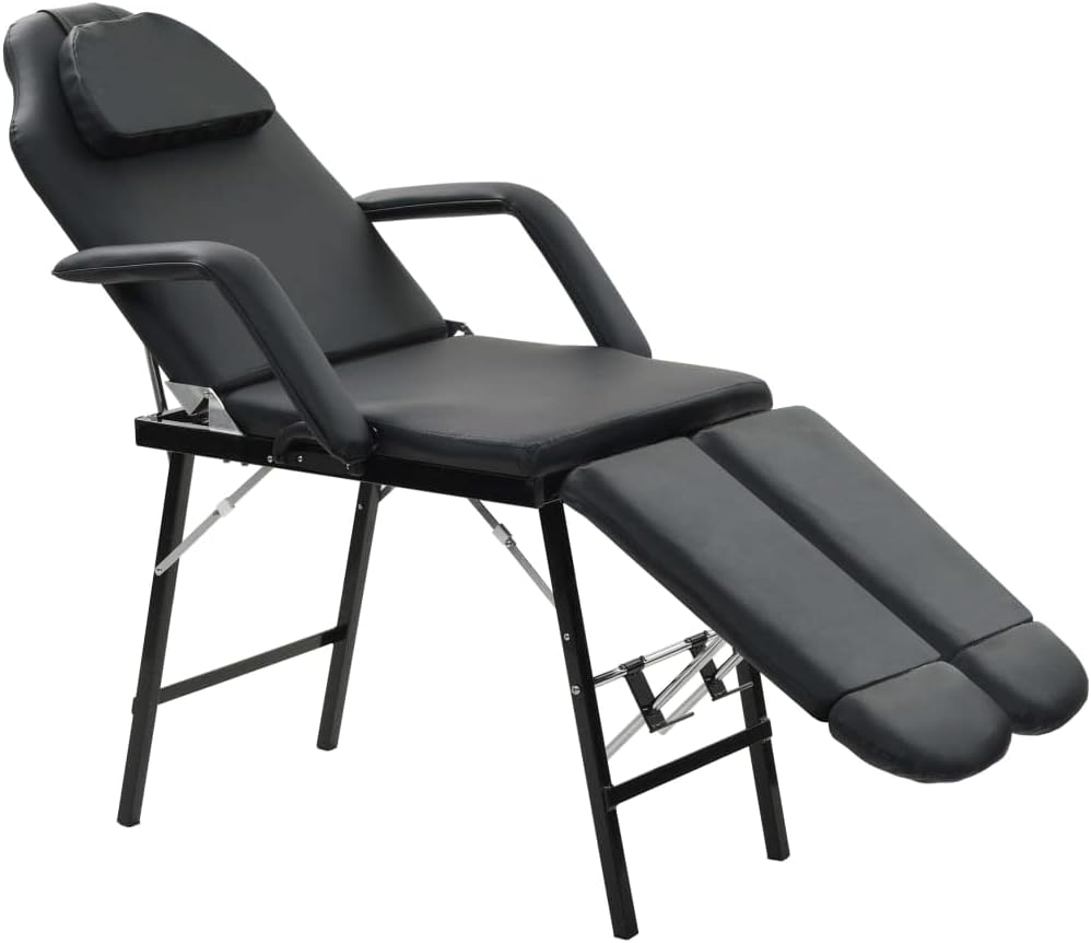Refined Bett, 185x78x76 cm, Kunstleder + Stahl + Holz, Schwarz, Kosmetikliege Massageliege Massagebank Behandlungsstuhl