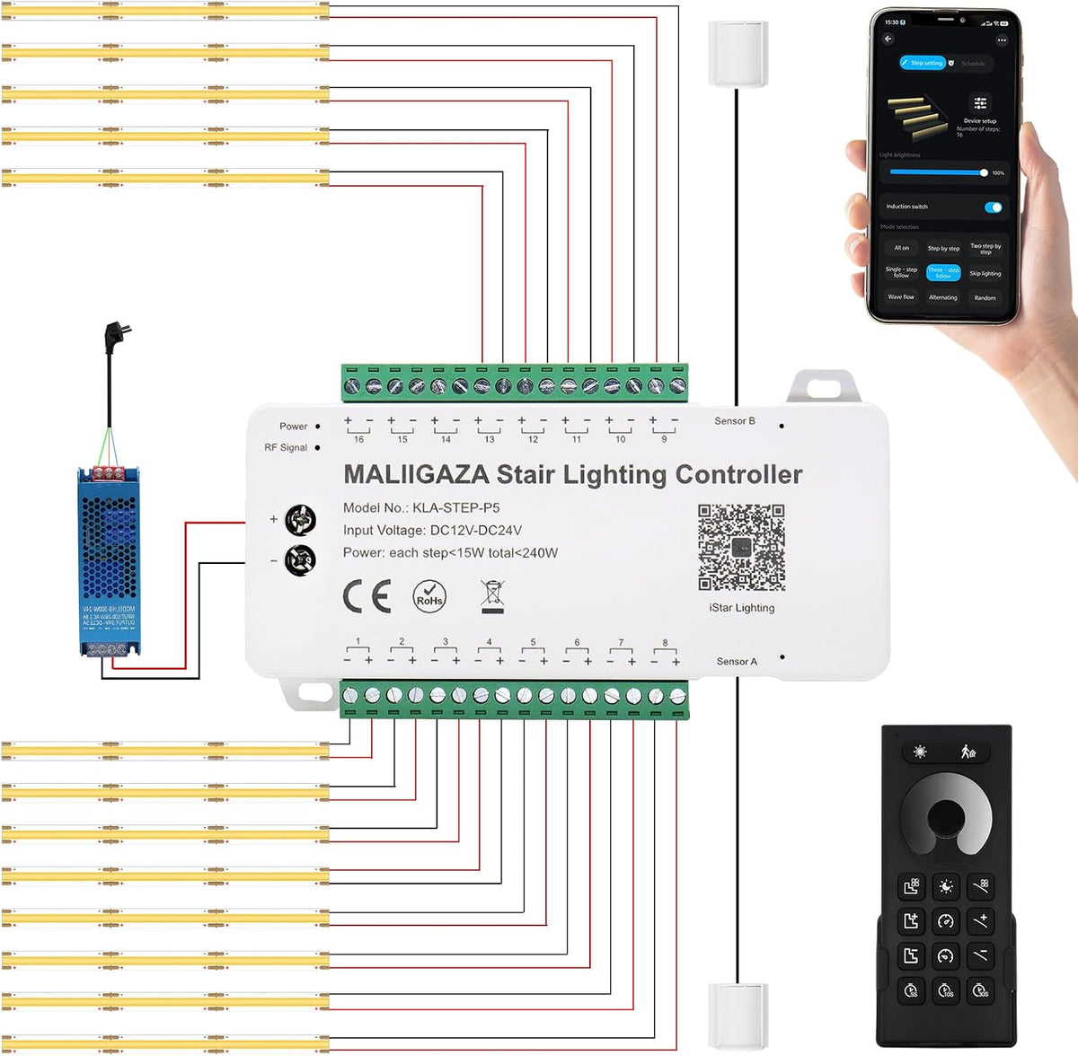 MALIIGAZA LED Streifen, Grau, Intelligente Treppenbeleuchtung 13 Stufen Warmweiß 3000K