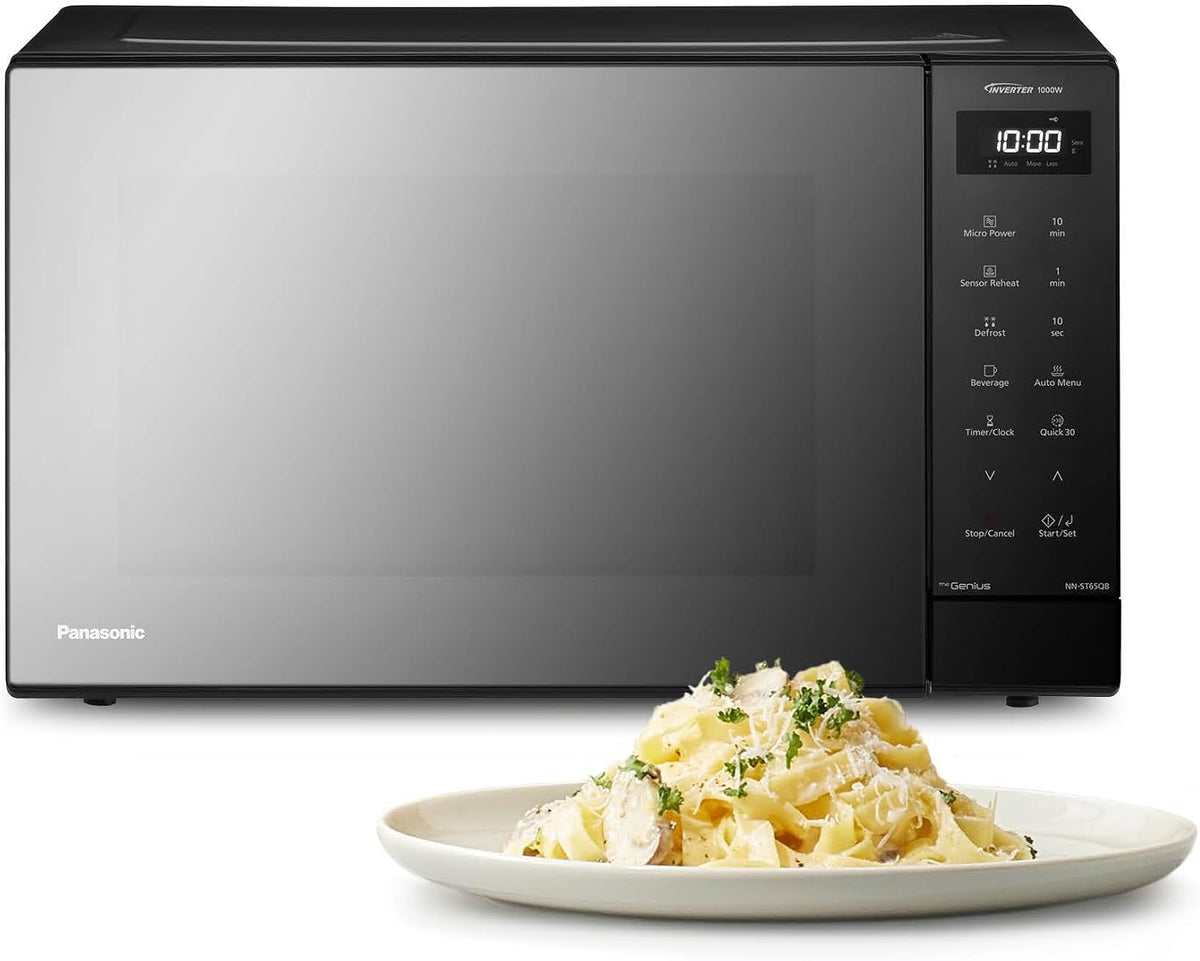 Panasonic Mikrowelle, 32 L, Schwarz, NN-ST65QBEPG Inverter Solo, 1000 Watt Leistung, Genius Sensor Technologie, 20 Automatikprogramme