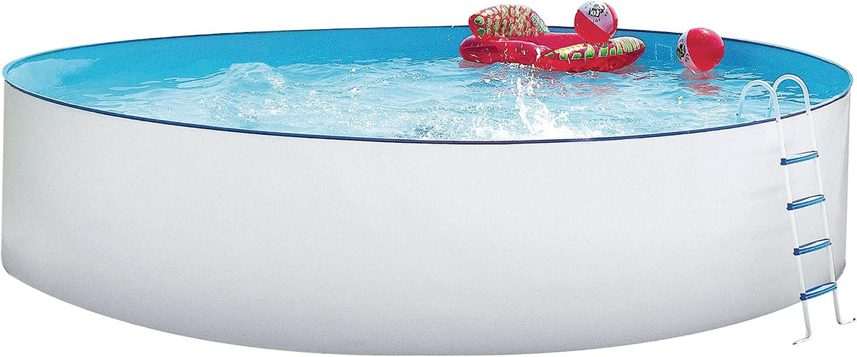 STEINBACH Stahlrahmenpool, 400 x 90 cm, 10.200 l, Weiß/Blau, Stahlwandpool Set Nuovo, 011091, Runder Pool in Weiß für bis zu Wasserinhalt