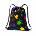 Turnbeutel 35 x 40 cm aus Polyester Schwarz mit Farbspritzer Print und Kordelzug