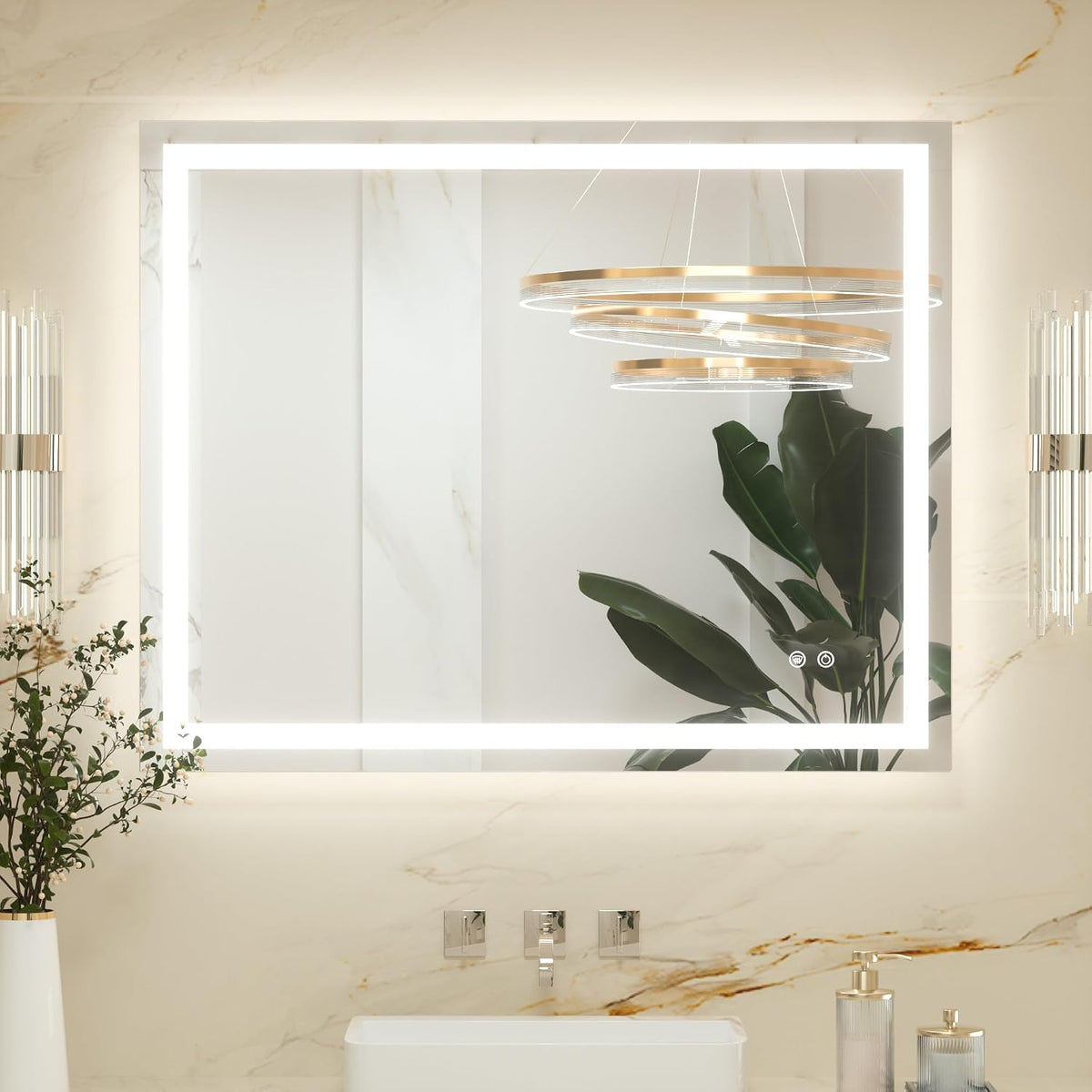 Keonjinn Wandspiegel, 100x80 cm, Weiß, Badspiegel mit Beleuchtung, Badezimmerspiegel Beleuchtet Beschlagfrei Led Bad Spiegel
