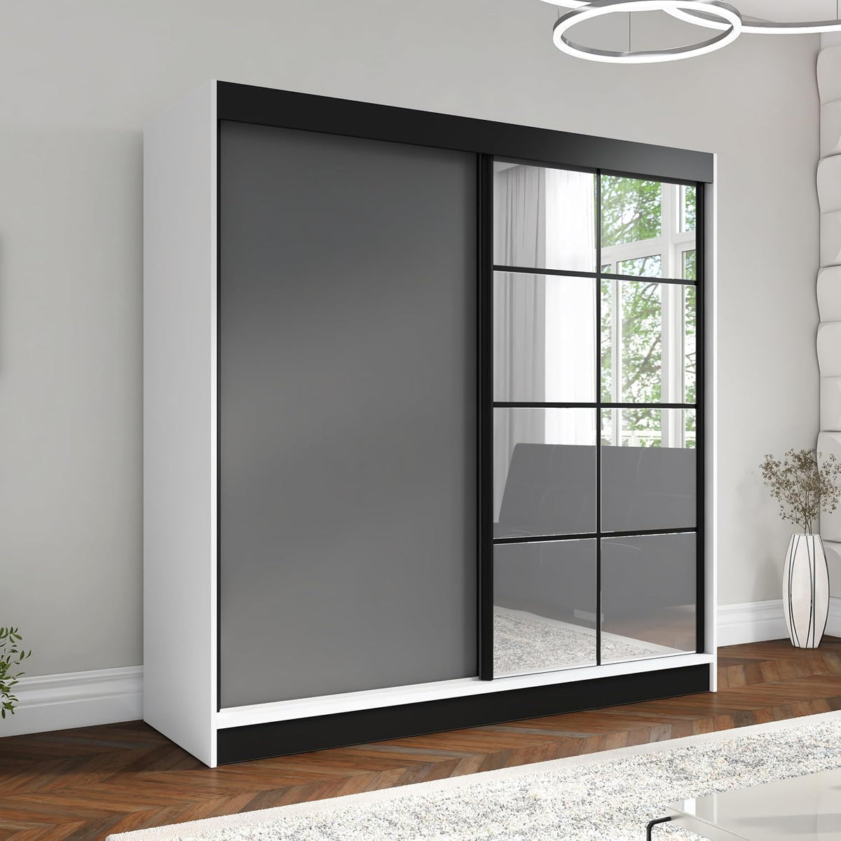 Kleiderschrank A&J MöbelLand, 200 cm, Braun, Schwebetürenschrank TAVIRO 2-türig mit Schubladen und, Garderobe (Weiß/Graphit)