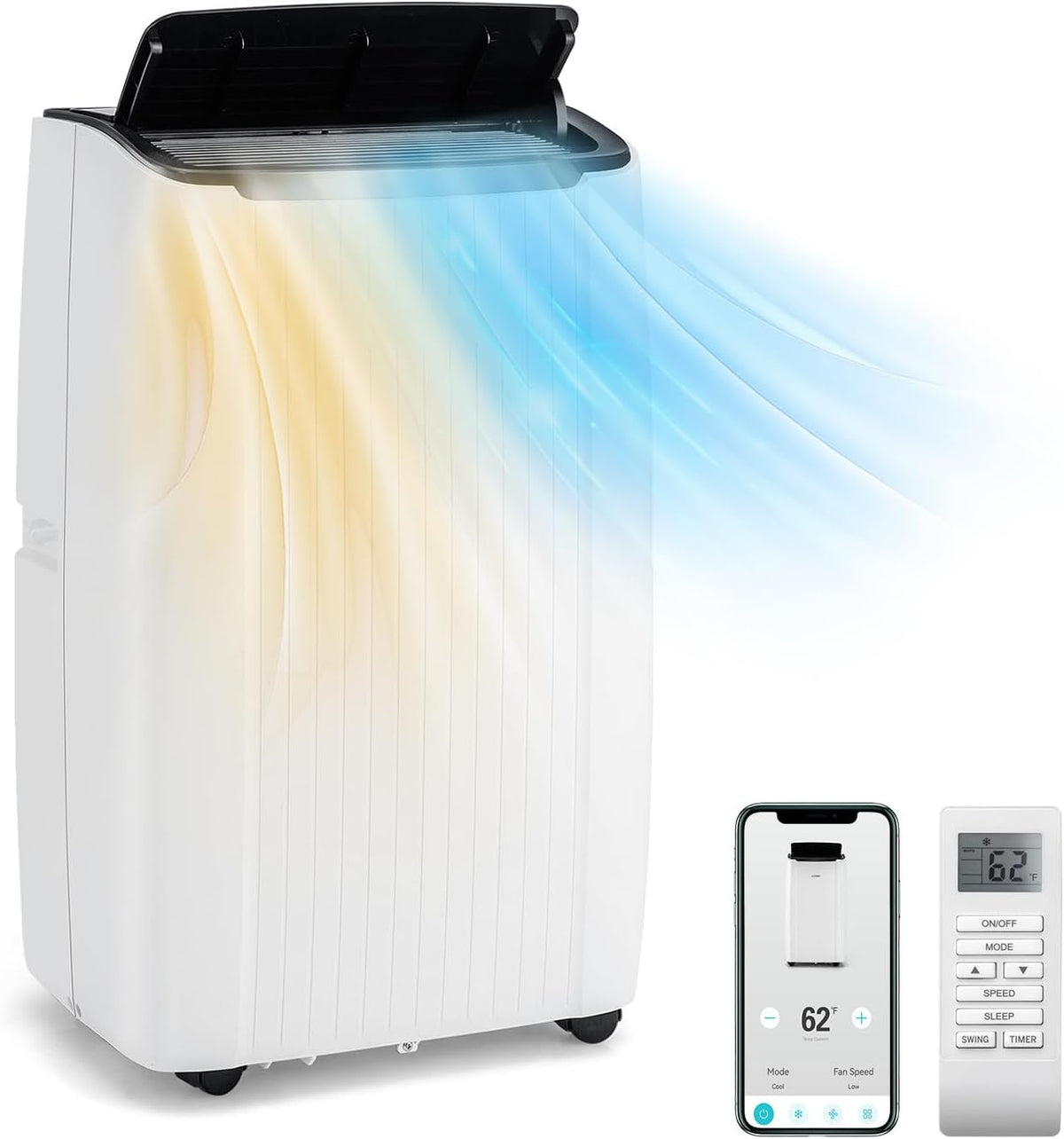 GOPLUS Klimaanlage, Weiß, 14000BTU mit Abluftschlauch, mobiles Klimagerät, 5 in 1: Kühlen, Heizen, Entfeuchten