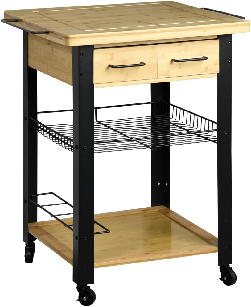 Kesper Servierwagen, 60 cm, Natur/schwarz, Küchenwagen, Material: FSC-zertifizierte Faserplatte, Maße: B: 71 x H: 88 x T