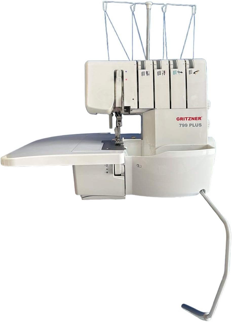 Gritzner Overlock-Nähmaschinen, 9 mm, Grau, 799 PLUS 2-/3-/4-Faden Overlock-Nähmaschine, Kniehebel, Nadel-Hoch-Tief-Stellung