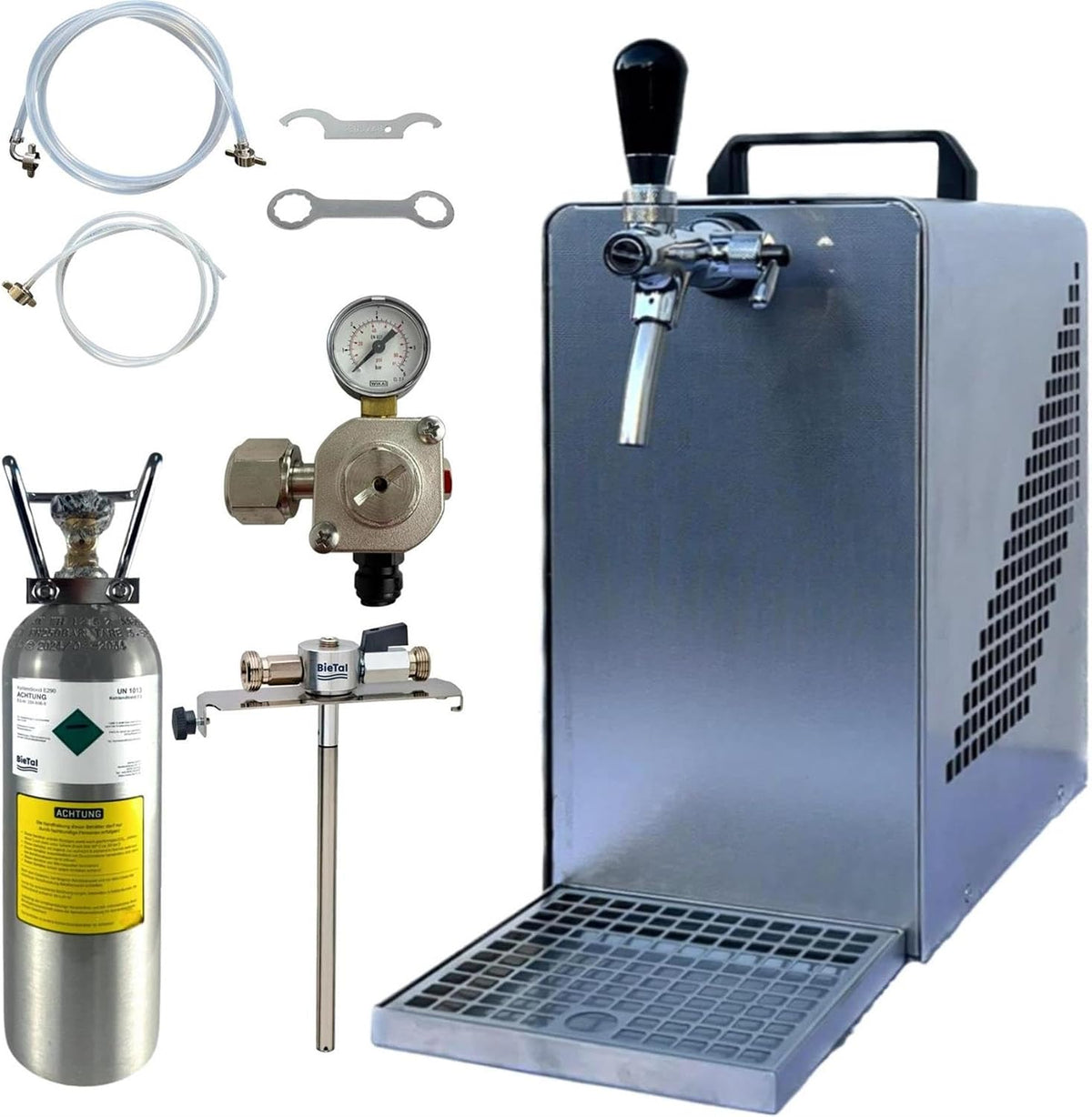 BieTal Mini-Zapfanlagen, 30 Liter, 5 Liter, 2 Kg, Silber/Schwarz, Bierzapfanlage Bierkühler Zapfanlage mit Kühlung /h - SET