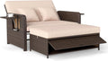 Sofa COSTWAY, Braun/Beige, 3 in 1 Polyrattan Sonnenliege, Gartenliege mit Verstellbarer Rückenlehne & Seitenablagen