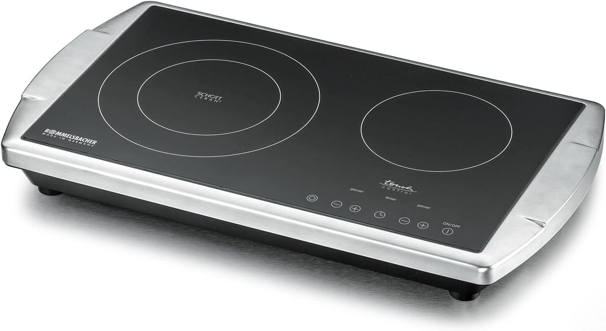 Rommelsbacher Kochplatten, Schwarz/Silber, Doppelkochplatte CT 3403/TC-TM, Made in Germany, Schott CERAN Kochfläche