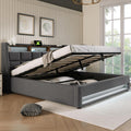 Merax Bett, 160x200 cm, Grau, Polster, Doppel mit kasten und Lattenrost, Stauraum Kopfteil mit LED & USB Ladefunktion