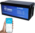 Anern Deep-Cycle-Batterien, 2560 Wh, 200 Ah, 12 V, Schwarz/Blau, LiFePO4 Batterie Bluetooth Deep Cycle Lithium Batterie 200A