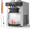VEVOR Eismaschine, 2200 W, 28 L, 6 L, Silber, Gewerbliche 20- /h Leistung, Soft lmit 2 x Behältern , Vorkühlung