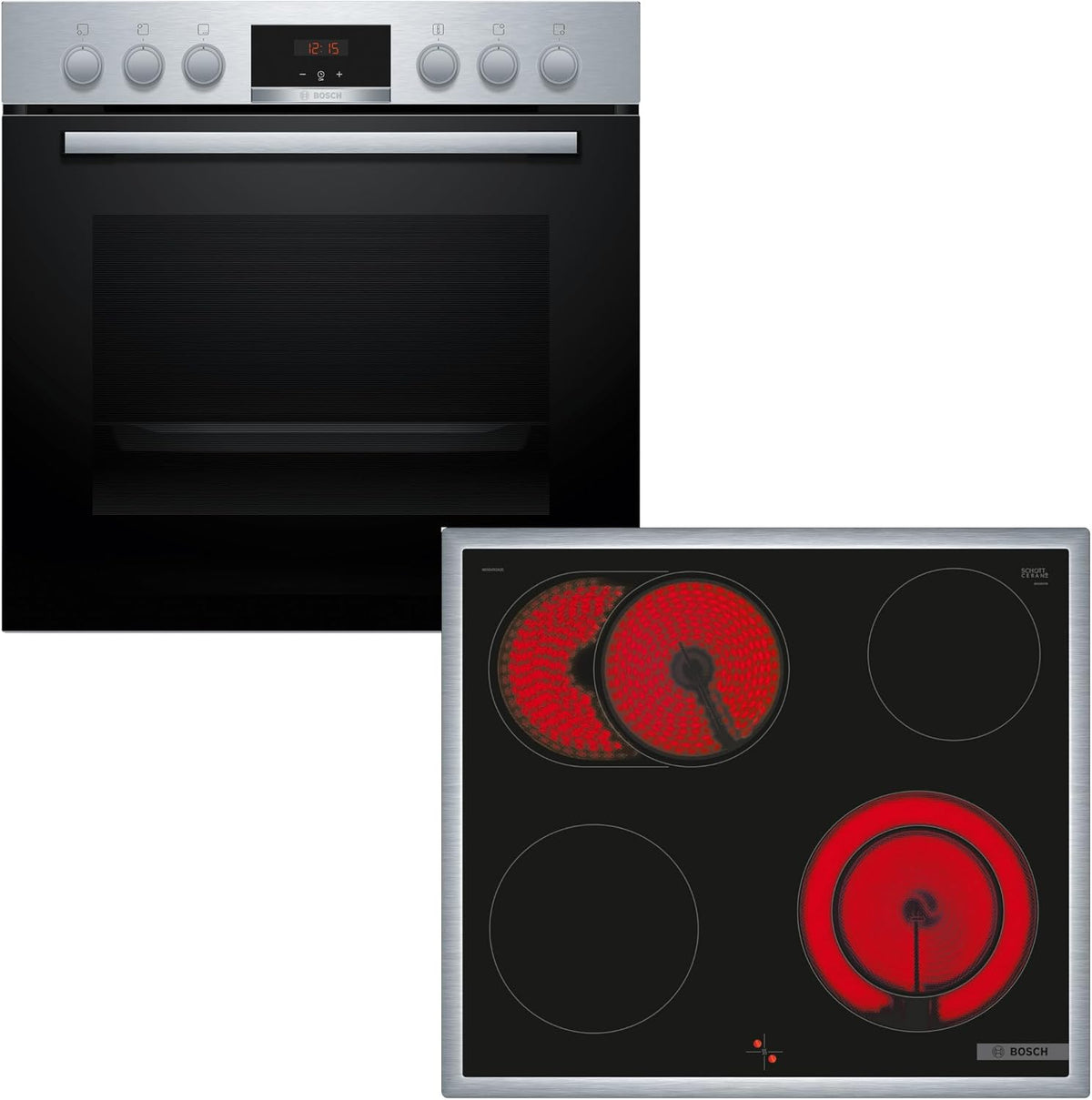 Bosch Kochfeld, 60 cm, Silber, Einbauherd-Set HND411LR63, Serie 4 Einbau-Herd mit 3D-Heißluft HEA513BR3, Serie 4 Elektro- mit Rahmen